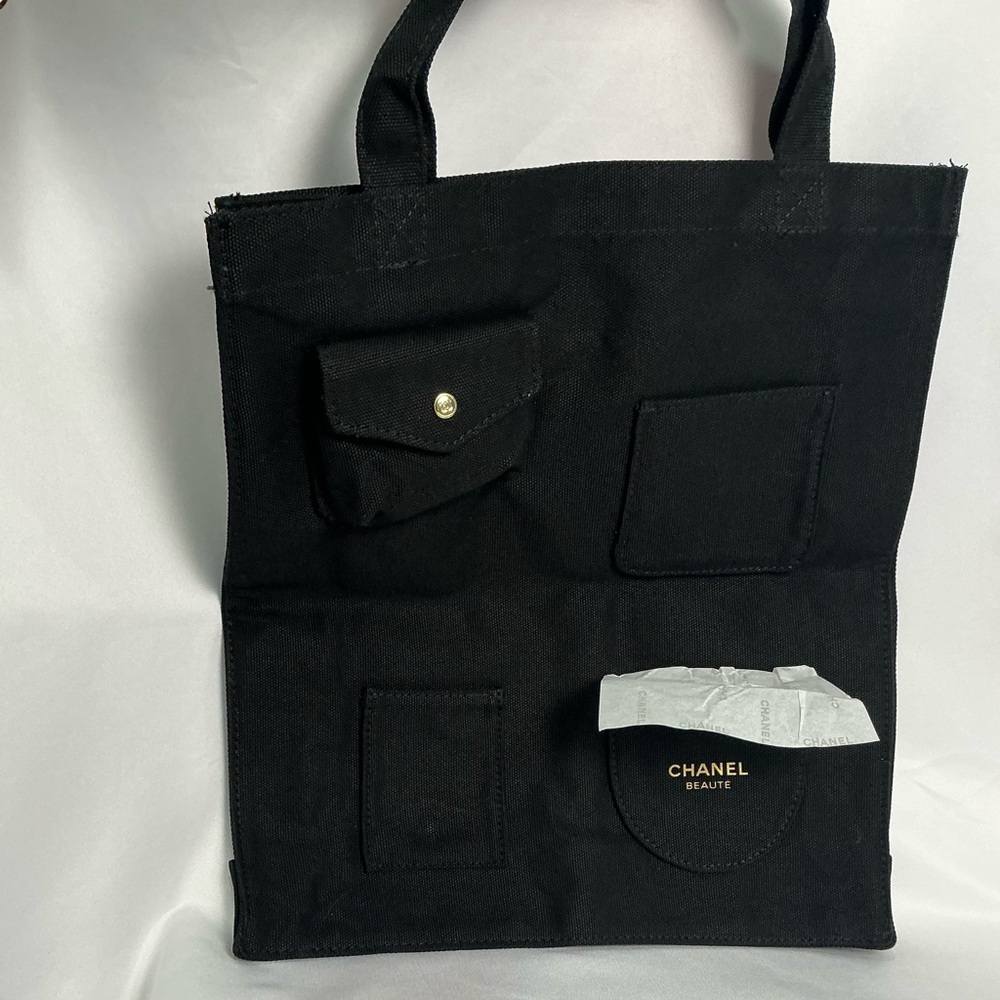 CHANEL Black Canvas Tote with Pockets New